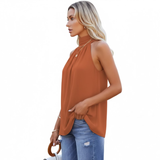 Women’s Rust Sleeveless Mock-Neck Halter Blouse