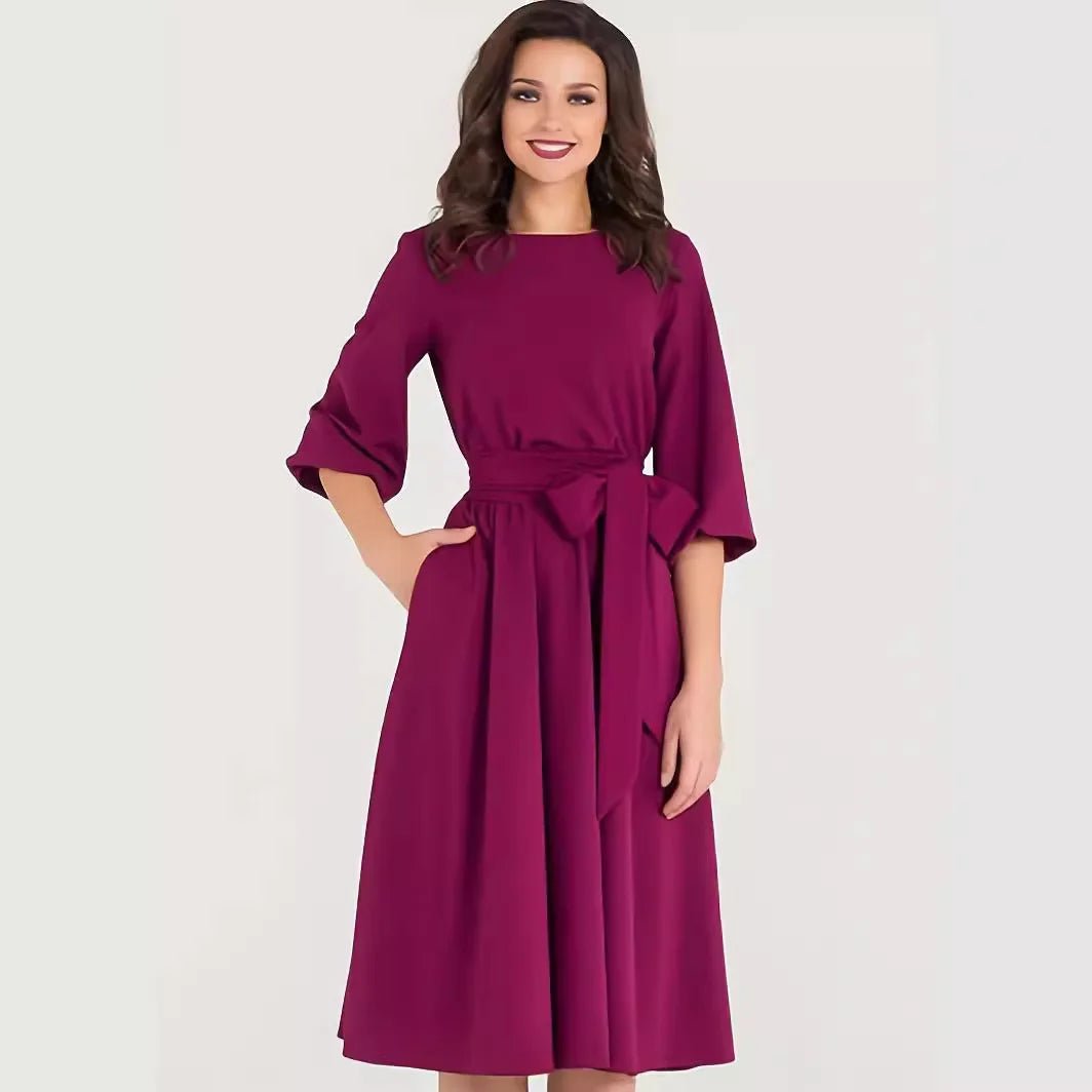 Knee - Length A - Line Dress with Lantern Sleeves & Ruffles - Zeprah