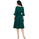 Knee - Length A - Line Dress with Lantern Sleeves & Ruffles - Zeprah
