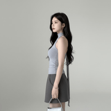 Knit Crop Top with Halter Neck Tie - Scarf Design - Zeprah