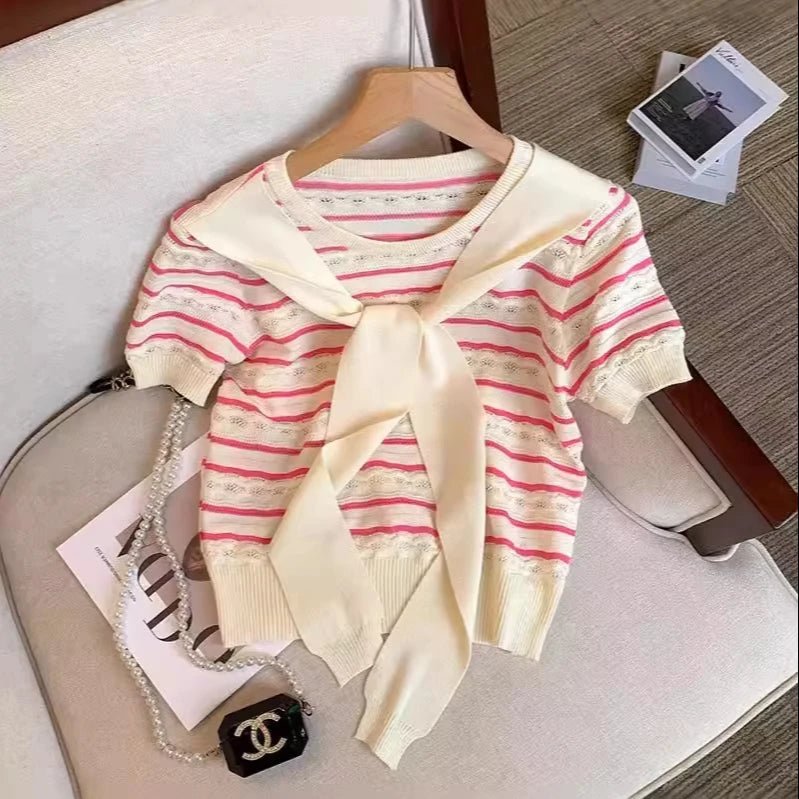 Knitted Crop Top Hollow Out Women's Clothing Best Sale Short - Sleeved Tee - Zeprah