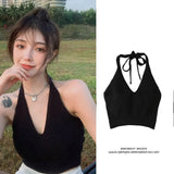 Knitted Hanging Neck Camisole Vest Tanks Camis Women's tank Tops Crop Tops - Zeprah
