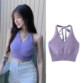 Knitted Hanging Neck Camisole Vest Tanks Camis Women's tank Tops Crop Tops - Zeprah