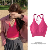 Knitted Hanging Neck Camisole Vest Tanks Camis Women's tank Tops Crop Tops - Zeprah