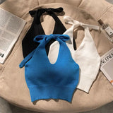 Knitted Hanging Neck Camisole Vest Tanks Camis Women's tank Tops Crop Tops - Zeprah