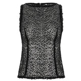 Knitted Sequin Cut - Out Sleeveless Short Top Zipper Front Club Party Vest Summer High Quality Women's Cami - Zeprah