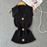 Knitted Vest Women's Summer Thin Design Niche POLO Collar Slimming Short Chic Neck Top - Zeprah