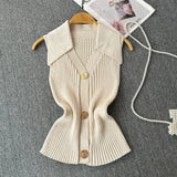 Knitted Vest Women's Summer Thin Design Niche POLO Collar Slimming Short Chic Neck Top - Zeprah