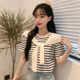 Knitted Women's Clothing Crewneck Tops for Women Popular Short - sleeved Blouse - Zeprah
