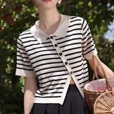 Knitted Women's Clothing Summer Going Out Tops Ribbed Irregular Casual T-shirt for Women - Zeprah