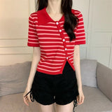 Knitted Women's Clothing Summer Going Out Tops Ribbed Irregular Casual T-shirt for Women - Zeprah