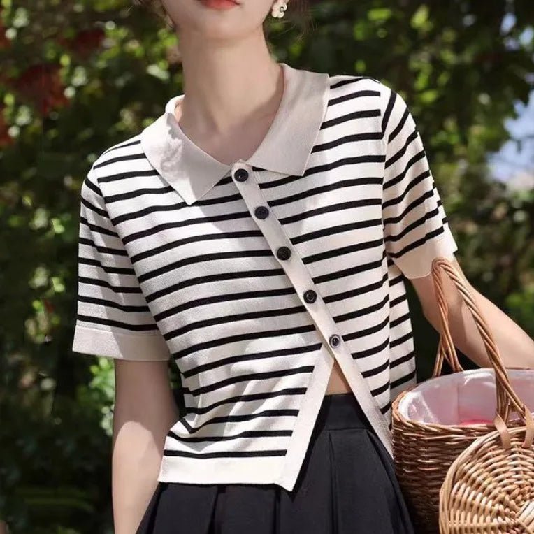 Knitted Women's Clothing Summer Going Out Tops Ribbed Irregular Casual T-shirt for Women - Zeprah