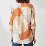 Retro Abstract Print Button-Down Blouse