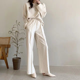 Korean Chic Autumn Long - Sleeve Loose - Fit Versatile Sweatshirt + Elastic - Waist Drawstring Women's Trousers Set - Zeprah