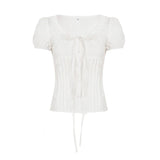 Korean New Women's Shirt Cute Girly Solid Color Blouse Pleated Detail Buttons Skinny Front Casual - Zeprah