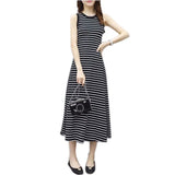 Korean Style Elegant Slim Striped Dress Women's Summer Retro Simple Sleeve - A - line Long Dress - Zeprah