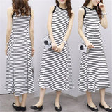 Korean Style Elegant Slim Striped Dress Women's Summer Retro Simple Sleeve - A - line Long Dress - Zeprah