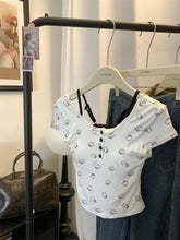 Korean Style Spice Girl Faux Two - piece Cute Printed Short - sleeved T-shirt Pure Desire Slim - fit Short Top with Chest Pad - Zeprah