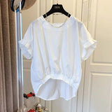 Korean Style T-shirt Loose Casual French Style Split Strap Bow Pullover Women's Short Sleeve Top - Zeprah