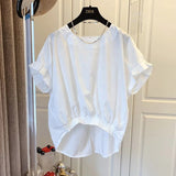 Korean Style T-shirt Loose Casual French Style Split Strap Bow Pullover Women's Short Sleeve Top - Zeprah