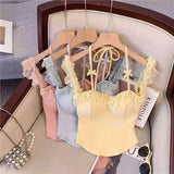 Lace Neck Suspender Vest Female Tank Top Summer Sweet Spice Girl One - shoulder Camisole - Zeprah