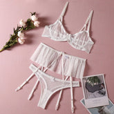 Lace Small Skirt Garter with Steel Ring Bra Ruffled Body Shaping Underwear Three - piece Set - Zeprah