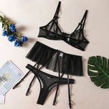 Lace Small Skirt Garter with Steel Ring Bra Ruffled Body Shaping Underwear Three - piece Set - Zeprah