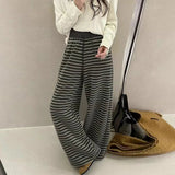 laid - back striped Long Pants Wide - legged Fashionable Pants Soft Vintage Wide - Leg Trousers - Zeprah