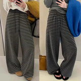 laid - back striped Long Pants Wide - legged Fashionable Pants Soft Vintage Wide - Leg Trousers - Zeprah