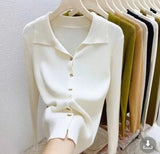 Lapel Long Sleeve Base Shirt Simple Long - sleeved Top Slim - fit Long Sleeve Knit Base - Zeprah
