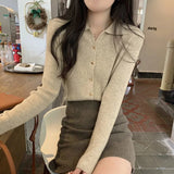Lapel Long Sleeve Base Shirt Simple Long - sleeved Top Slim - fit Long Sleeve Knit Base - Zeprah