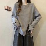 Large Size Split Long Sleeve Top Women's 2025 Autumn New Loose Slim Fashionable Base Shirt for Women - Zeprah