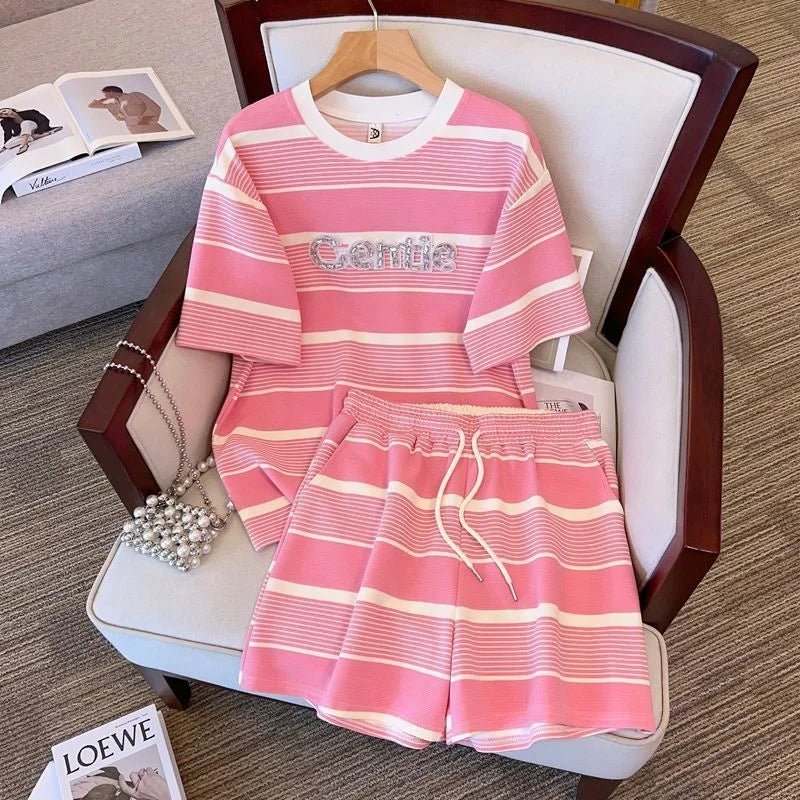 Large Size Women's Clothing Summer Two - piece Set Women's Casual Sports Suit Fashion Women's T-shirt and short set - Zeprah