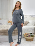 Letter Print Loungewear Two - Piece Set Elastic Waist Long - Sleeve Top Long Pants Casual Comfortable Front - Zeprah