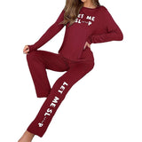 Letter Print Loungewear Two - Piece Set Elastic Waist Long - Sleeve Top Long Pants Casual Comfortable Front - Zeprah