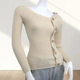 Long Sleeve Sweater Stylish Fashion Design Sense Slim - fit All - match Low Collar Knitted Top - Zeprah