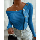 Long Sleeve Sweater Stylish Fashion Design Sense Slim - fit All - match Low Collar Knitted Top - Zeprah