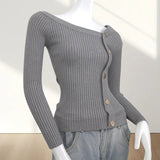 Long Sleeve Sweater Stylish Fashion Design Sense Slim - fit All - match Low Collar Knitted Top - Zeprah