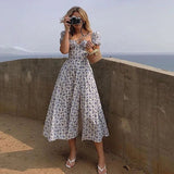 Loose - fit Dress Floral Printed Midi Dress Fashionable A - line Dress - Zeprah