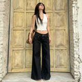 Loose Fit Wide Leg Solid Windproof Eco - Friendly Autumn Simple Jeans Women's Low Rise Washed Denim Slimming Casual Pants Button - Zeprah