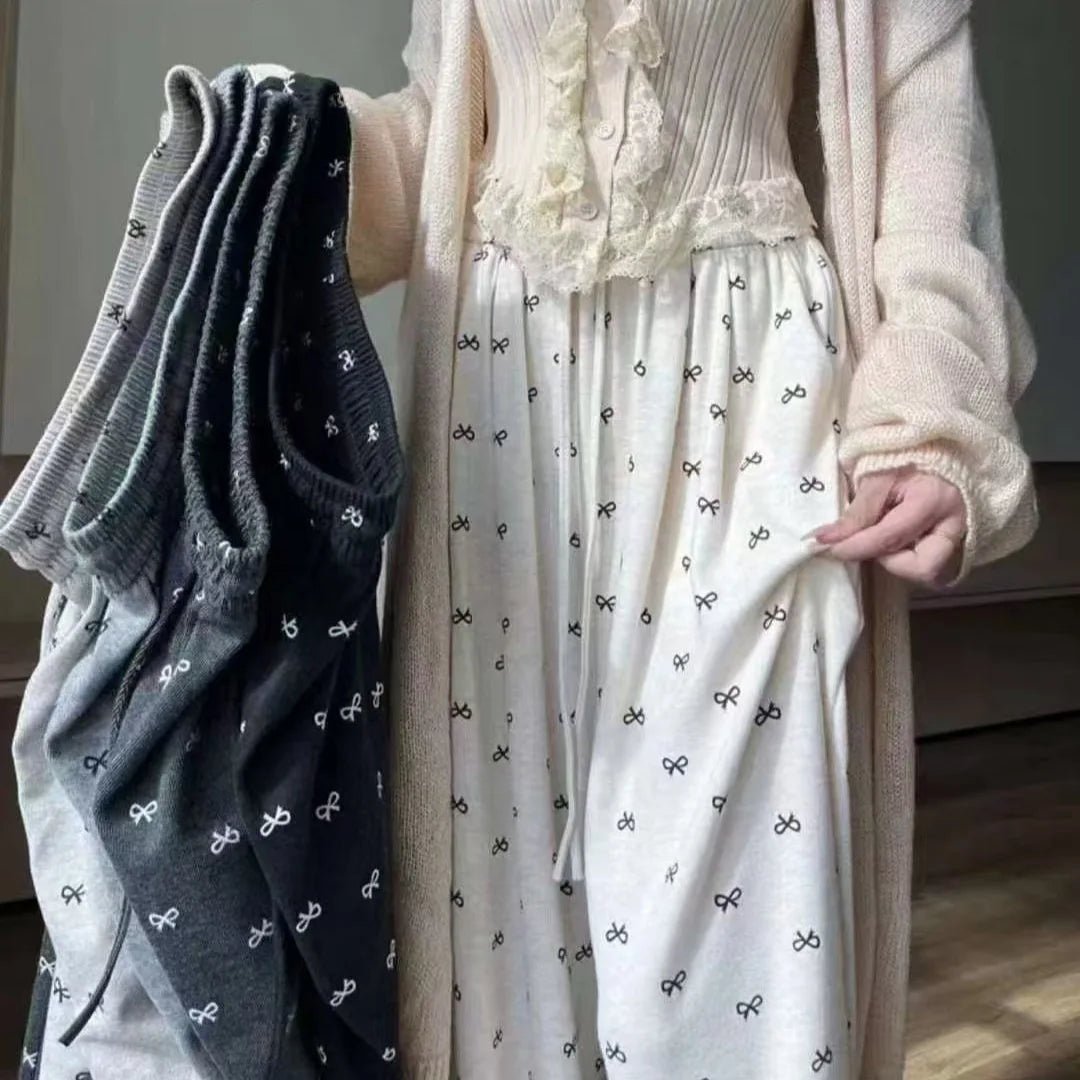Loose - fit Wide - Leg Trousers Bow Printing Straight - Leg Trousers High Waist Slacks - Zeprah