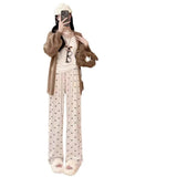 Loose - fit Wide - Leg Trousers Bow Printing Straight - Leg Trousers High Waist Slacks - Zeprah