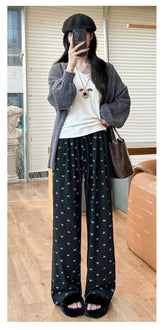 Loose - fit Wide - Leg Trousers Bow Printing Straight - Leg Trousers High Waist Slacks - Zeprah