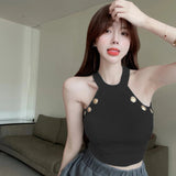 Low MOQ New Design Casual Luxury O - Neck Halter Top Sexy Bandage Beading Crop Top Outer Wear Office Lady Camisole - Zeprah