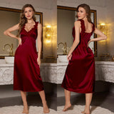Luxury Night Series Elegant Sexy Ice Silk Lace Gown Loungewear - Zeprah