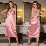 Luxury Night Series Elegant Sexy Ice Silk Lace Gown Loungewear - Zeprah