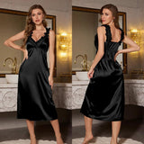 Luxury Night Series Elegant Sexy Ice Silk Lace Gown Loungewear - Zeprah