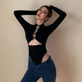 Metal Buckle Bodysuit Trendy Onesite Slim - fit Base Jumpsuit - Zeprah