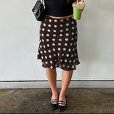 Millennium Style Summer Casual Dropped Waist Knee - Length Skirt with Polkadot Print Sheer Insert Trumpet/Mermaid Design - Zeprah