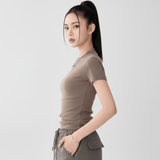 Minimalist Essential Top with Layered Jewelry Styling - The Perfect Slim - Fit Tee - Mocha Slim - Fit Tee for Women - Zeprah